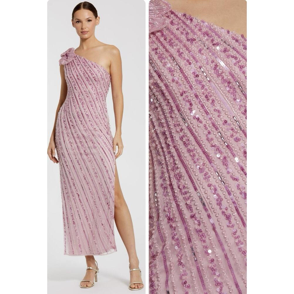 Mac Duggal 94221 Women’s 10 Pink One-Shoulder 3D Flower Beaded Sequin Dress NWT